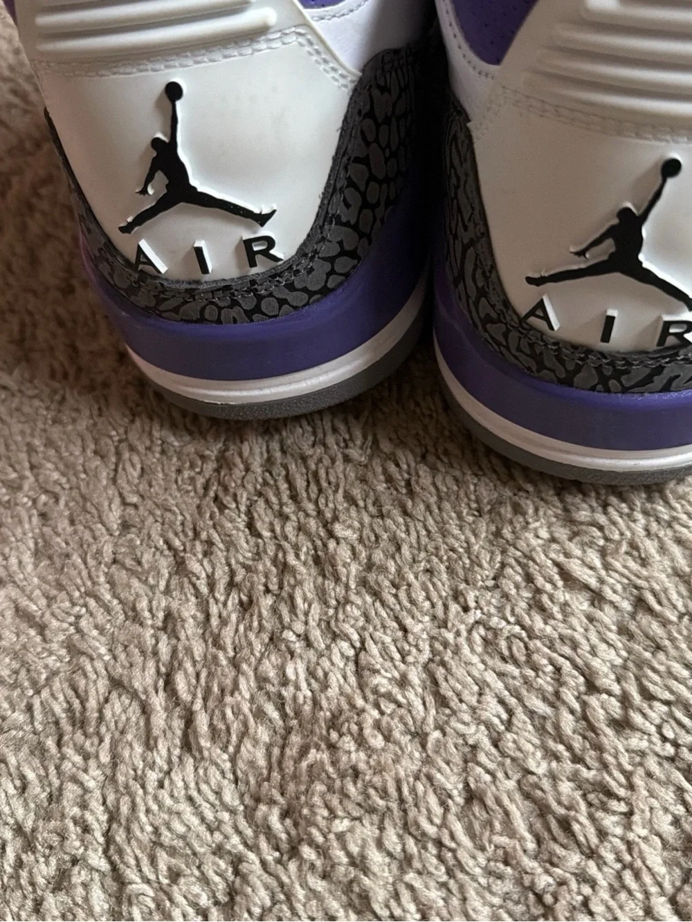 Jordan White and Purple Retro Basketball Sneakers with Elephant Print